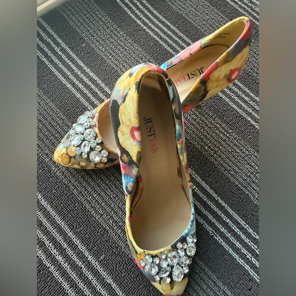 JustFab Floral Pumps with Crystal Embellishment - Picture 5 of 13